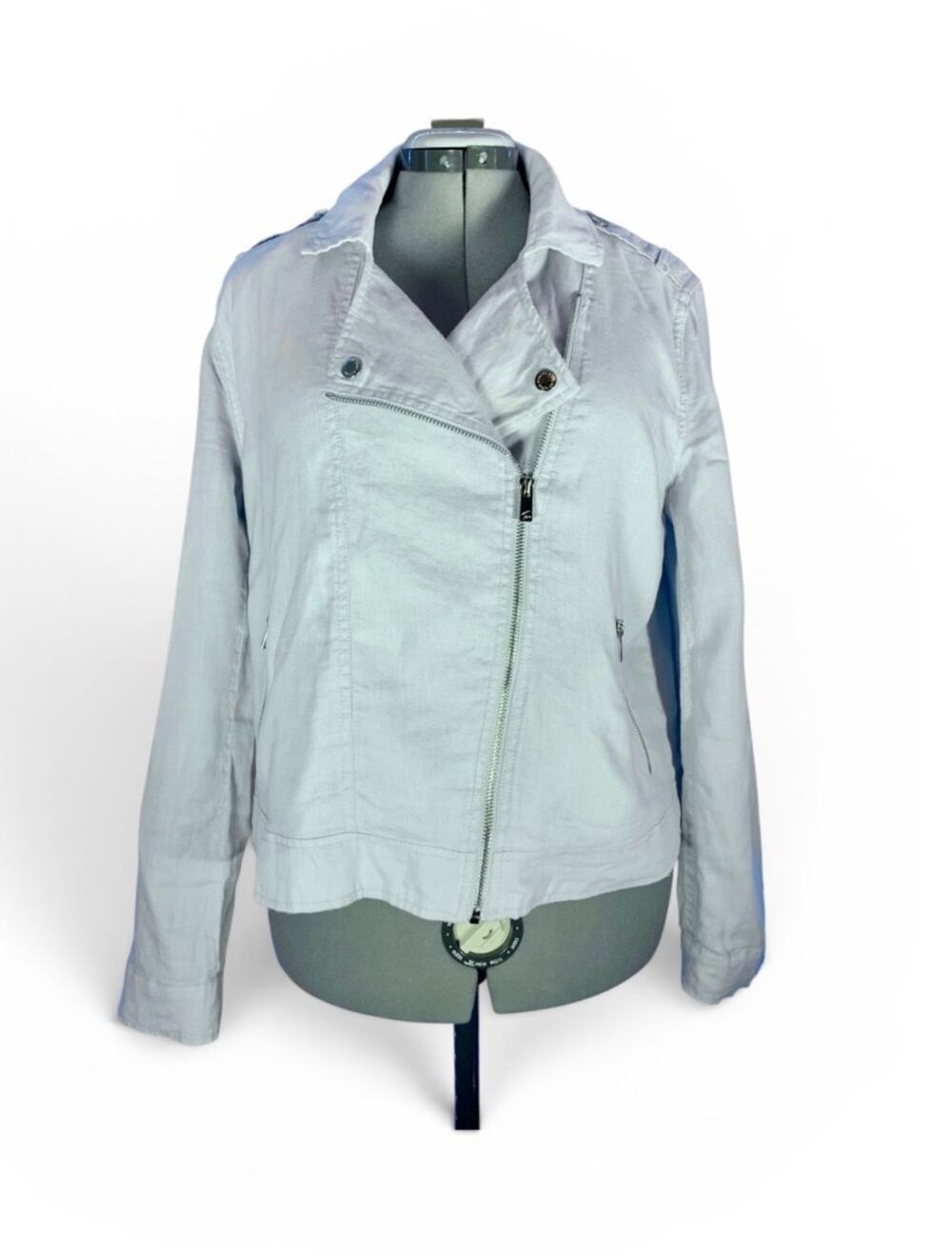 Pale Blue Linen Moto Jacket Two by Vince Camuto Size L Y2K Biker Pastel Gorpcore
